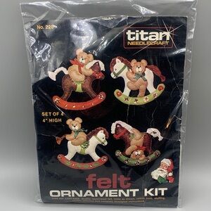 Vintage Titan Needlecraft Set of 4 Bear Rocking Horse Felt Ornament Kit No. 228